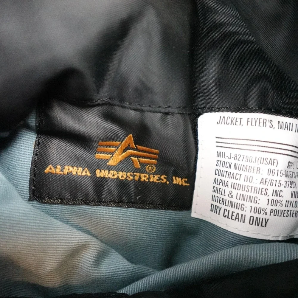 Vintage Alpha Industries MA-1 Jacket Mens Large Black Bomber Flight USA